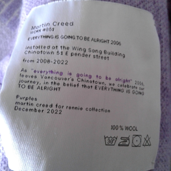 Purples Martin Creed for Rennie collection Gallery Wool Blanket/Throw - Picture 8 of 9